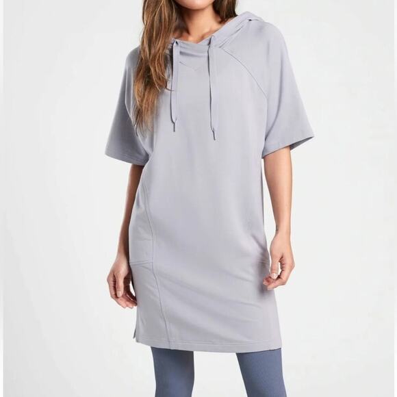 Athleta Cabana Tunic Hoodie Sweatshirt Muted Lilac siz Small hooded short sleeve - Picture 1 of 8